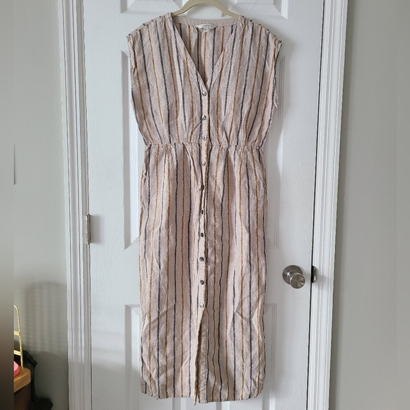 Garnet Hill Beige and Black Striped Midi Dress - Picture 2 of 4